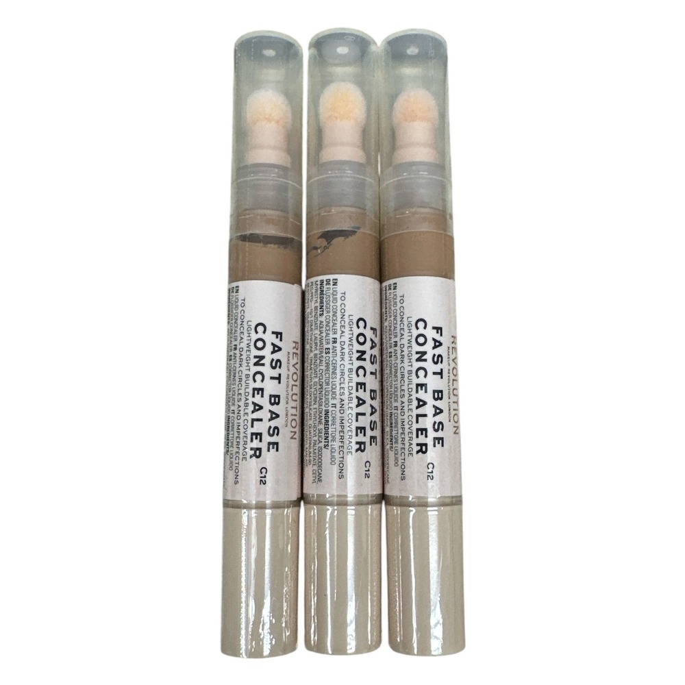 Lot of 3 Makeup Revolution Fast Base Concealer C12 Lightweight Liquid Coverage